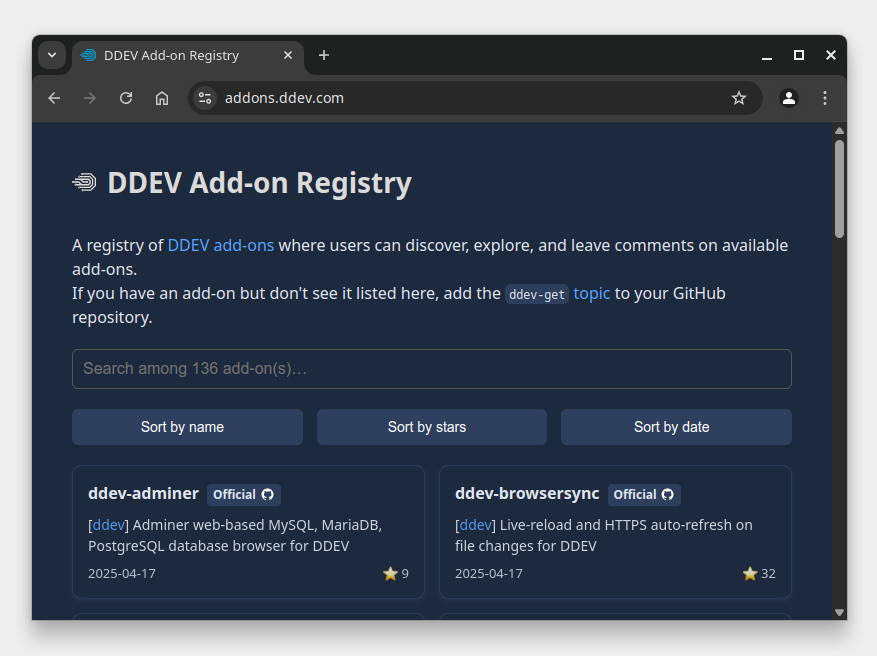 DDEV Add-on Registry website